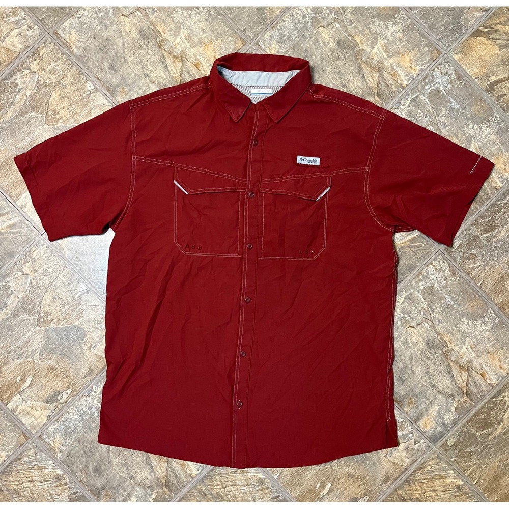Columbia PFG Shirt Mens XL Red Short Sleeve Fishing Button Up